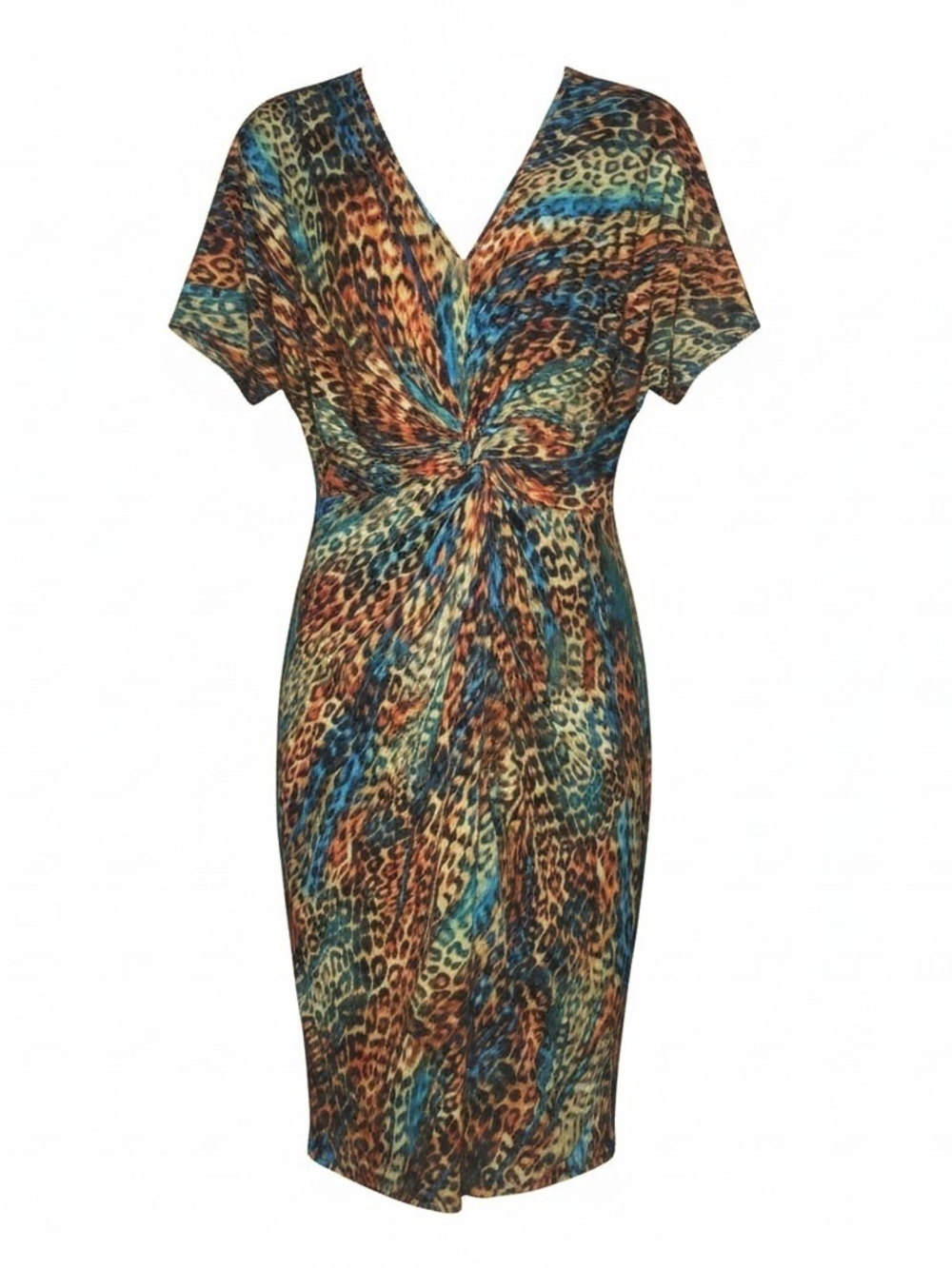 Arabella Teal, Brown & Gold Leopard-Print Twist Midi Dress